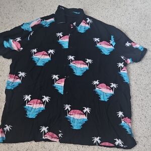 No Boundaries Black Shirt with Pink and Blue Tropical Design